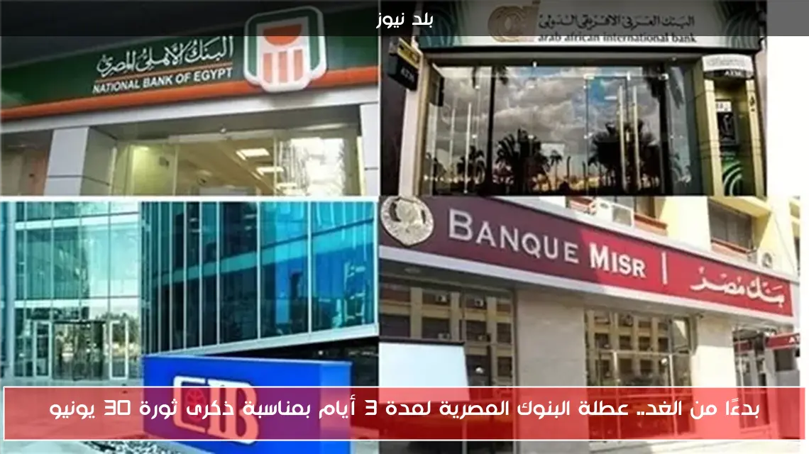 بدءًا من الغد.. عطلة البنوك المصرية لمدة 3 أيام بمناسبة ذكرى ثورة 30 يونيو